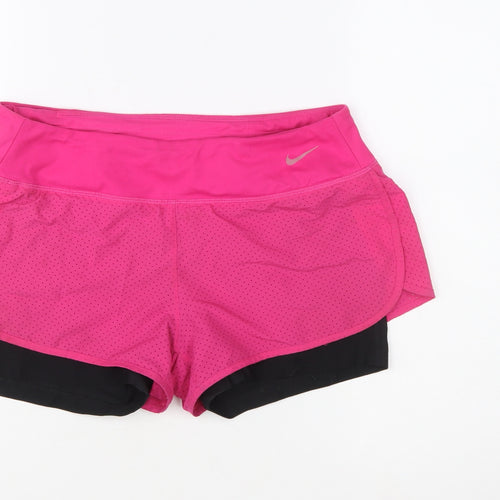 Nike Womens Pink Black Dri-FIT Running Shorts M Breathable Stretch