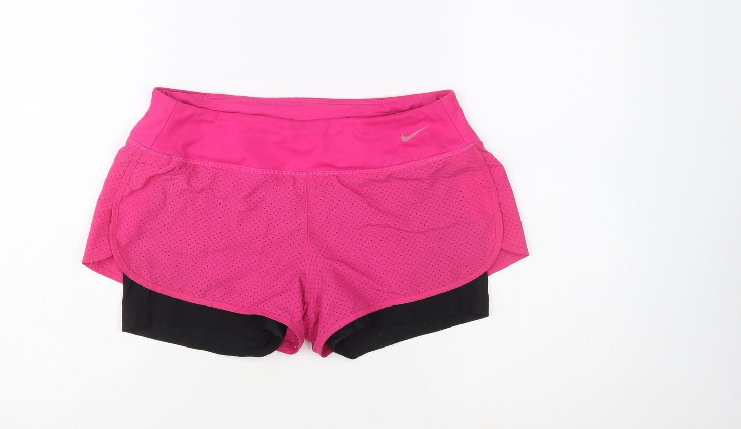 Nike Womens Pink Black Dri-FIT Running Shorts M Breathable Stretch