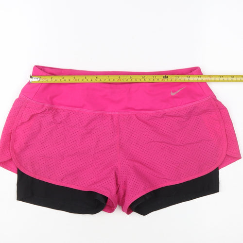 Nike Womens Pink Black Dri-FIT Running Shorts M Breathable Stretch