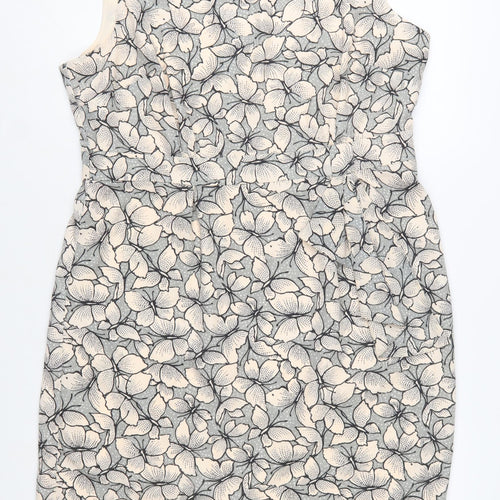 Monsoon Women Grey Floral Sheath Knee Length Sleeveless Dress Size 18