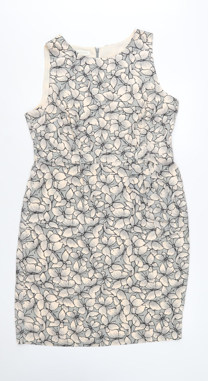 Monsoon Women Grey Floral Sheath Knee Length Sleeveless Dress Size 18