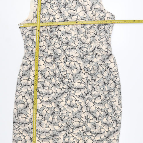 Monsoon Women Grey Floral Sheath Knee Length Sleeveless Dress Size 18