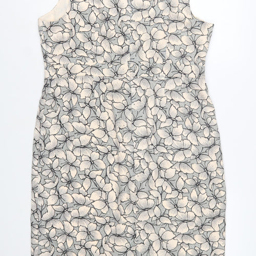 Monsoon Women Grey Floral Sheath Knee Length Sleeveless Dress Size 18