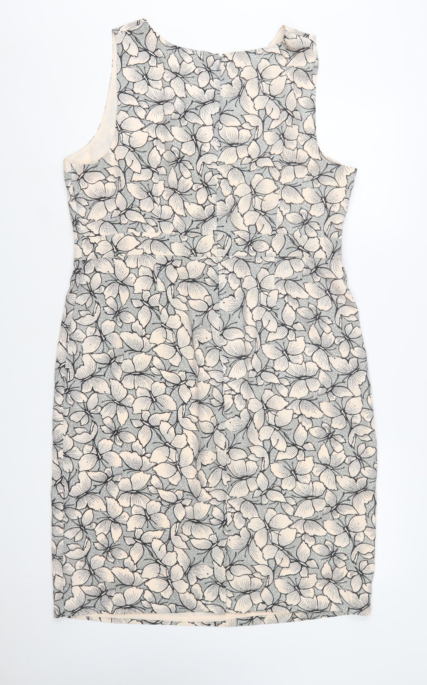 Monsoon Women Grey Floral Sheath Knee Length Sleeveless Dress Size 18