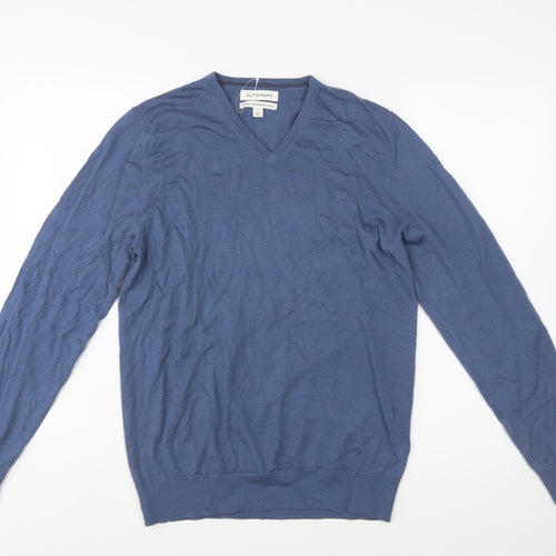 Marks and Spencer Mens Blue Merino Wool V-Neck Jumper S
