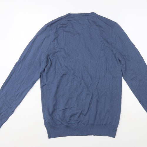Marks and Spencer Mens Blue Merino Wool V-Neck Jumper S