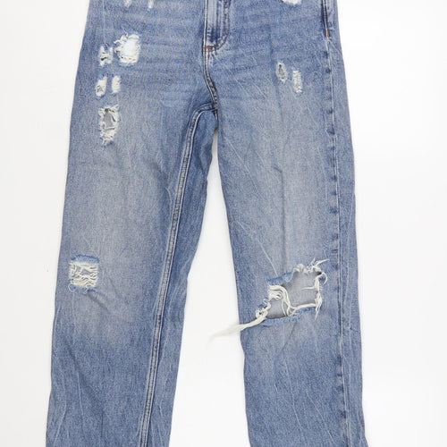 Forever 21 Womens Blue Distressed High Rise Straight Jeans Size 8