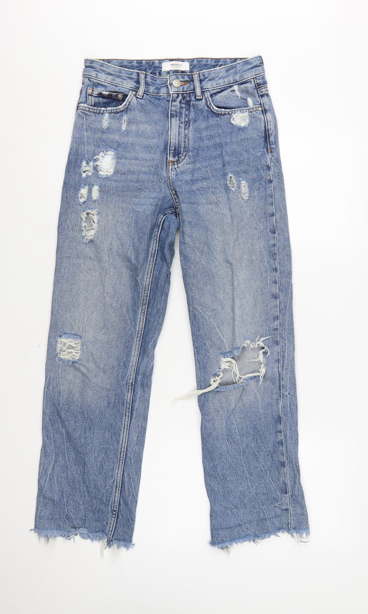 Forever 21 Womens Blue Distressed High Rise Straight Jeans Size 8