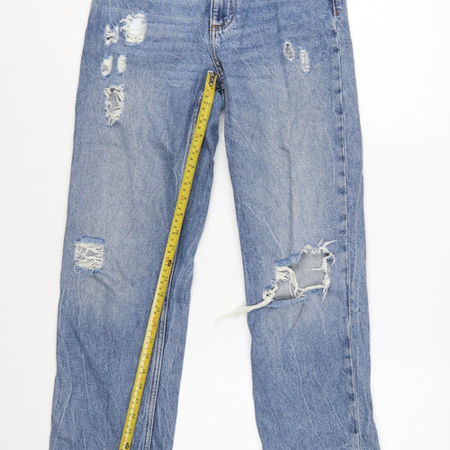 Forever 21 Womens Blue Distressed High Rise Straight Jeans Size 8
