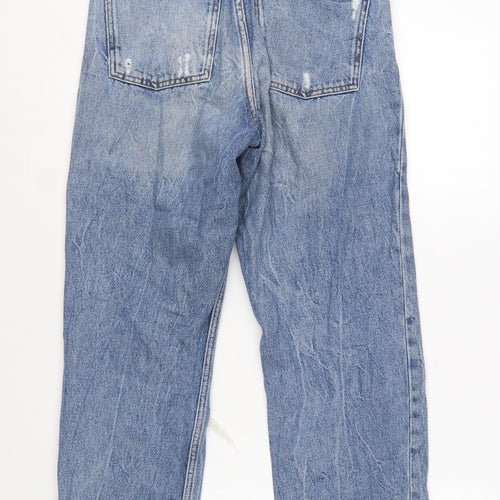 Forever 21 Womens Blue Distressed High Rise Straight Jeans Size 8