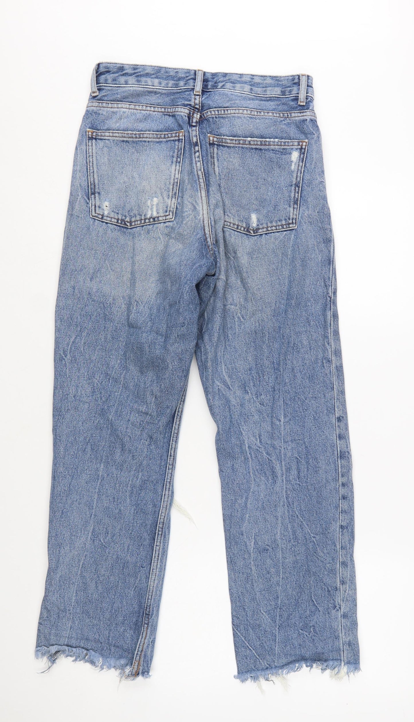 Forever 21 Womens Blue Distressed High Rise Straight Jeans Size 8