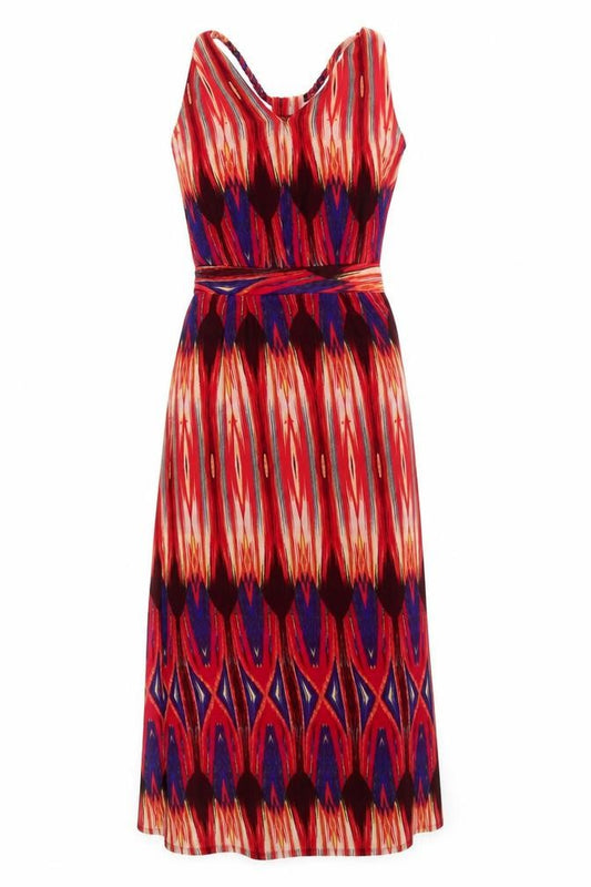 Front view of Next Runway Red Bohemian Maxi Dress Women’s, size UK 6, Sleeveless V-Neck