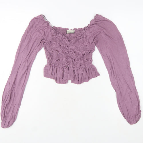 Urban Outfitters Women’s Purple Cropped Smocked Long Sleeve Blouse XS