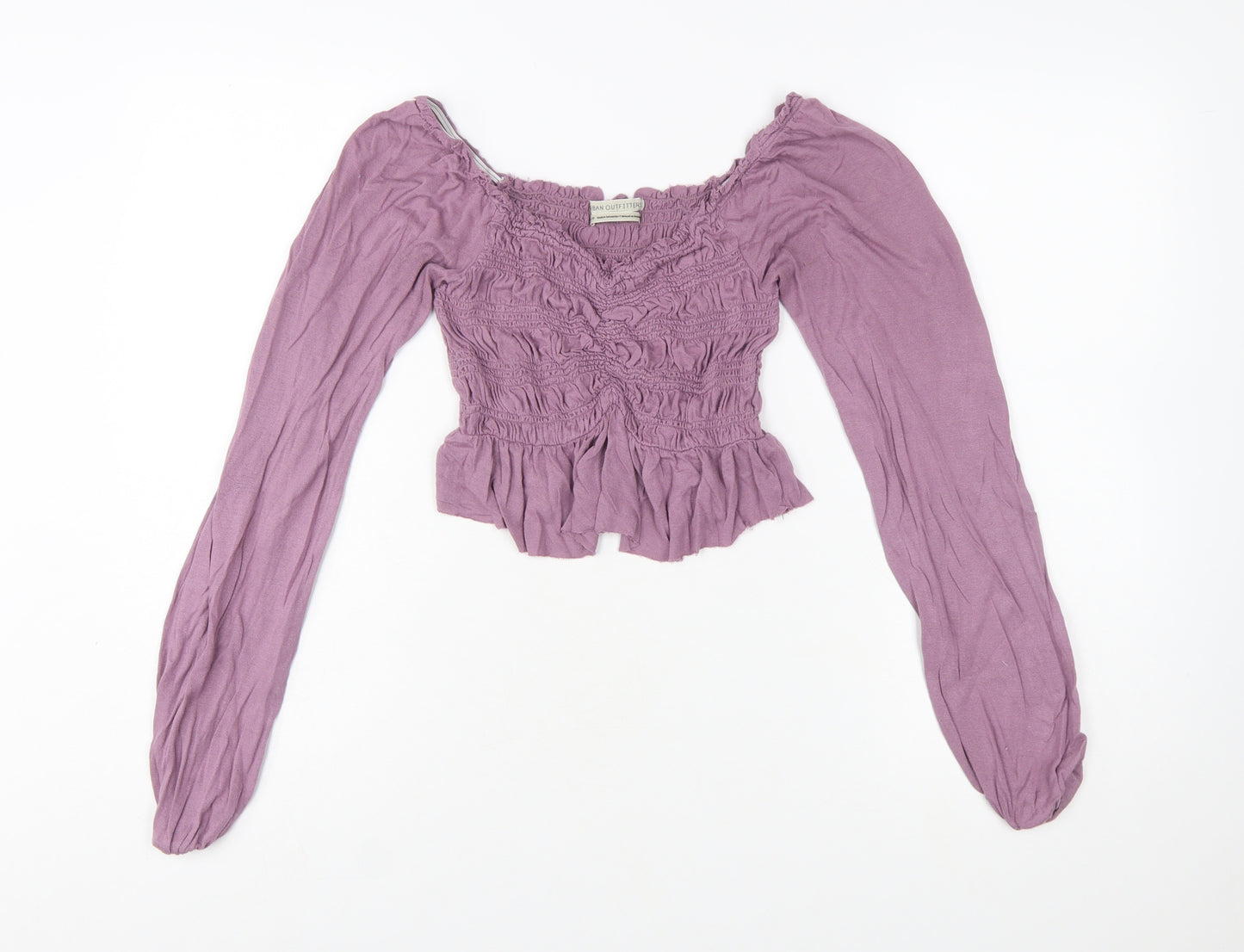 Urban Outfitters Women’s Purple Cropped Smocked Long Sleeve Blouse XS