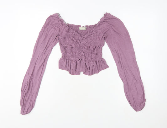 Urban Outfitters Women’s Purple Cropped Smocked Long Sleeve Blouse XS