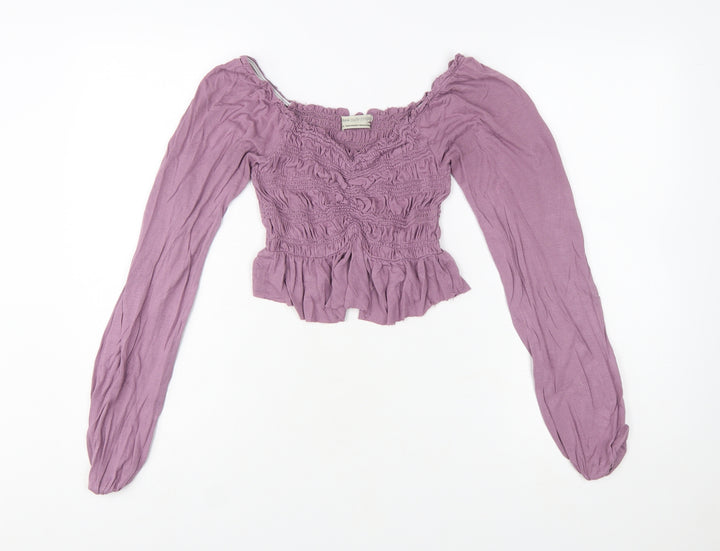 Urban Outfitters Women’s Purple Cropped Smocked Long Sleeve Blouse XS