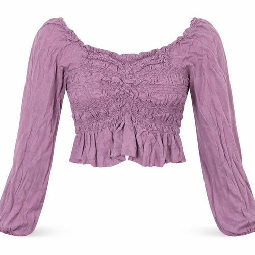 Urban Outfitters Women’s Purple Cropped Smocked Long Sleeve Blouse XS
