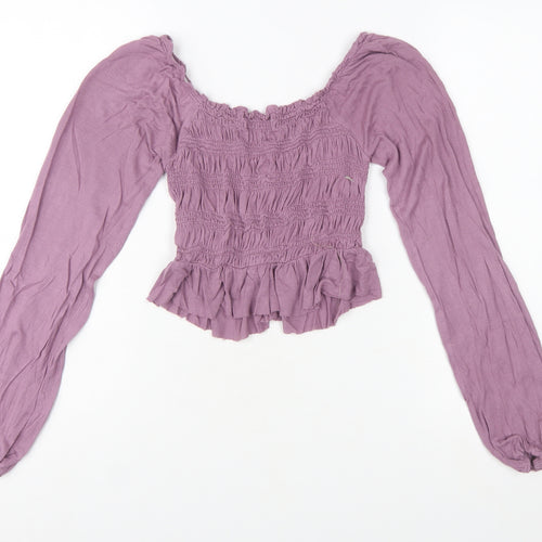 Urban Outfitters Women’s Purple Cropped Smocked Long Sleeve Blouse XS