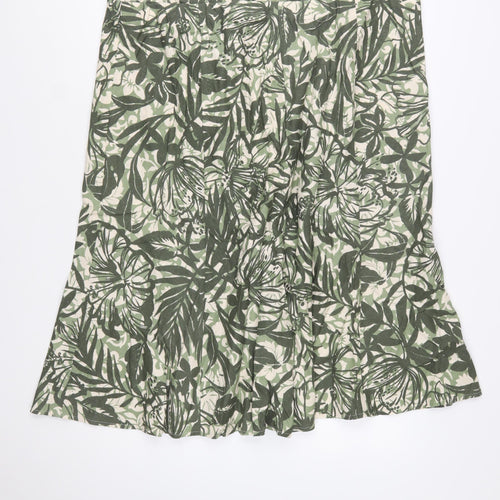 Isle Womens Green Floral Linen Blend A-Line Midi Skirt Size 24