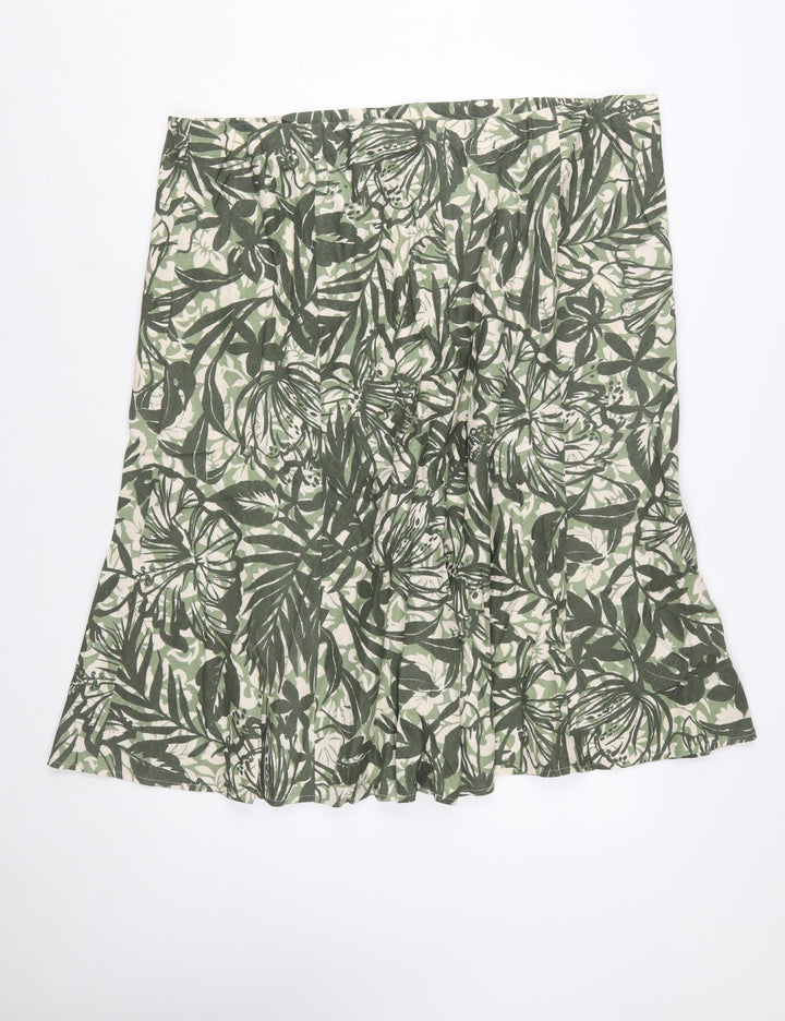 Isle Womens Green Floral Linen Blend A-Line Midi Skirt Size 24