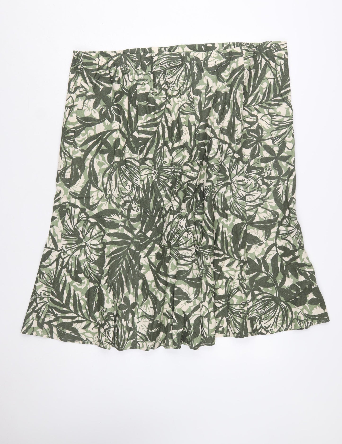 Isle Womens Green Floral Linen Blend A-Line Midi Skirt Size 24