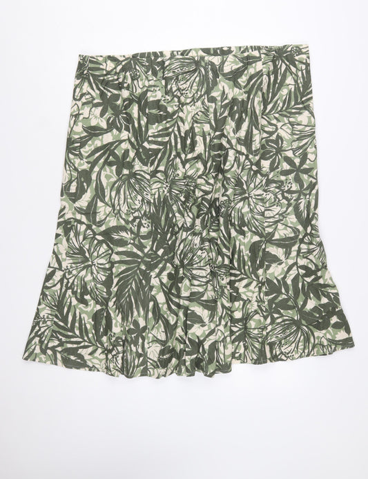Isle Womens Green Floral Linen Blend A-Line Midi Skirt Size 24