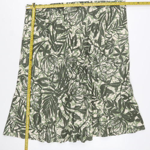 Isle Womens Green Floral Linen Blend A-Line Midi Skirt Size 24