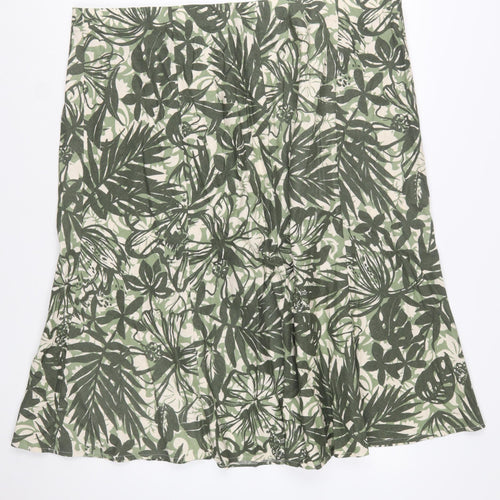 Isle Womens Green Floral Linen Blend A-Line Midi Skirt Size 24