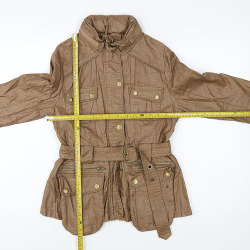 Next Women’s Brown Linen Blend Military Jacket Size 10 Belted Mid-Length