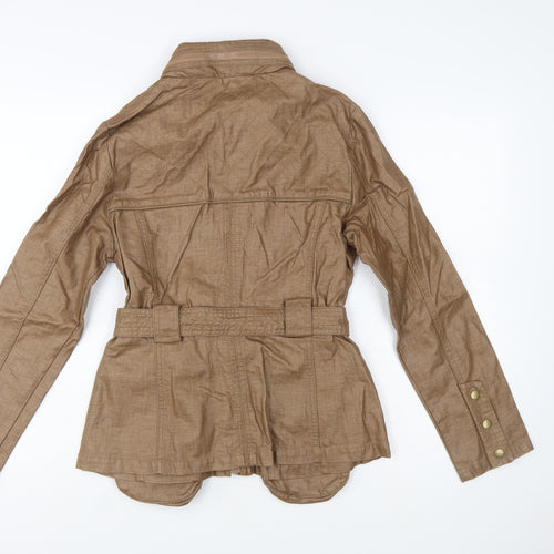 Next Women’s Brown Linen Blend Military Jacket Size 10 Belted Mid-Length