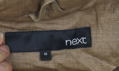 Next Women’s Brown Linen Blend Military Jacket Size 10 Belted Mid-Length