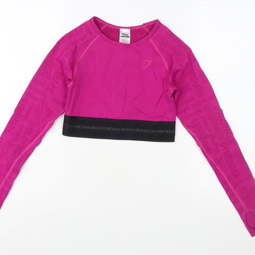 Gymshark Women's Pink Long Sleeve Cropped Activewear Top Size S