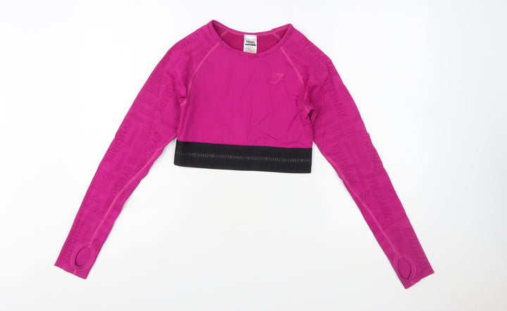 Gymshark Women's Pink Long Sleeve Cropped Activewear Top Size S
