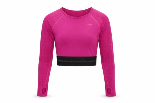Gymshark Women's Pink Long Sleeve Cropped Activewear Top Size S
