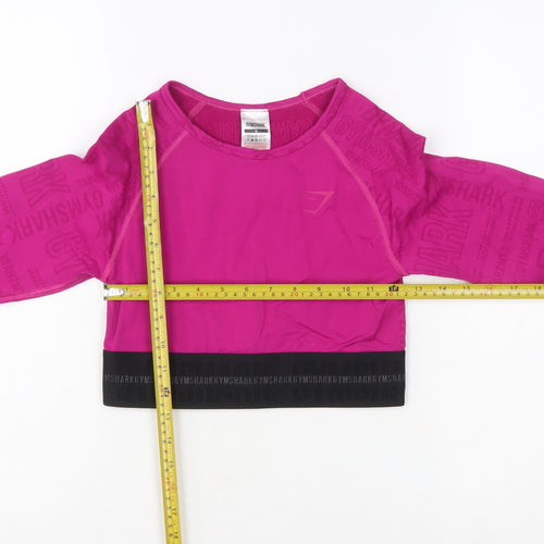 Gymshark Women's Pink Long Sleeve Cropped Activewear Top Size S