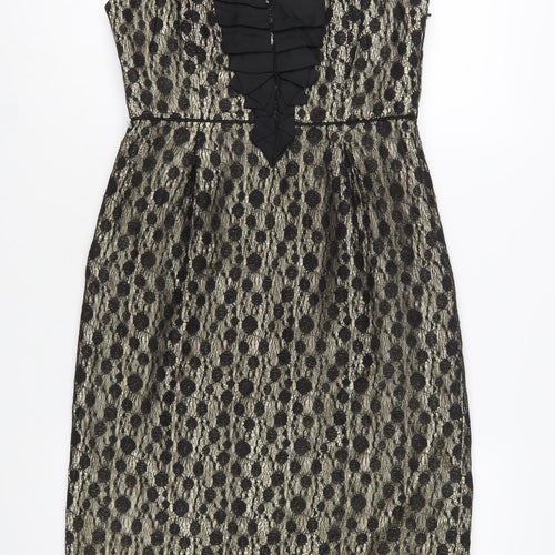 Monsoon Women Black Lace Sheath Dress Size 12 V-Neck Party