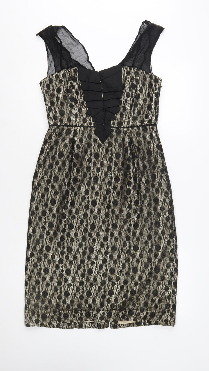Monsoon Women Black Lace Sheath Dress Size 12 V-Neck Party