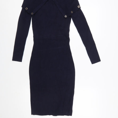 Phase Eight Women's Blue Off Shoulder Bodycon Knit Dress UK 10