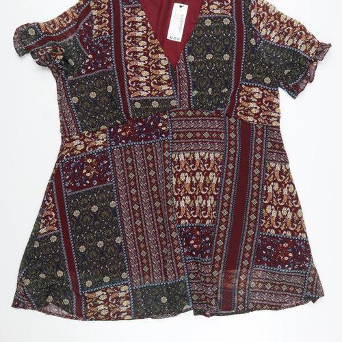 Boohoo Women Multicoloured Size 22 A-Line V-Neck Bohemian Dress