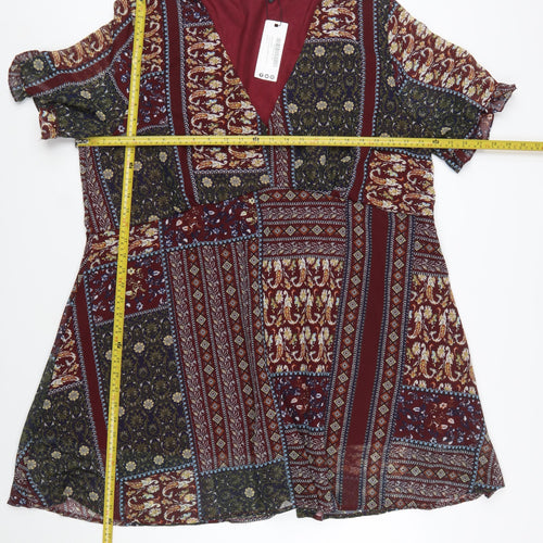 Boohoo Women Multicoloured Size 22 A-Line V-Neck Bohemian Dress