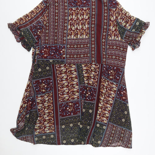 Boohoo Women Multicoloured Size 22 A-Line V-Neck Bohemian Dress
