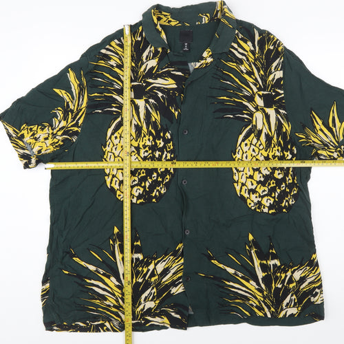 H&M Men's Green Tropical Pineapple Viscose Short Sleeve Shirt 2XL