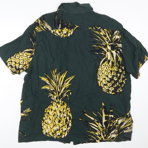 H&M Men's Green Tropical Pineapple Viscose Short Sleeve Shirt 2XL