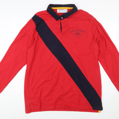 Beaumaris Men's Red 2XL Long Sleeve Colourblock Polo Shirt