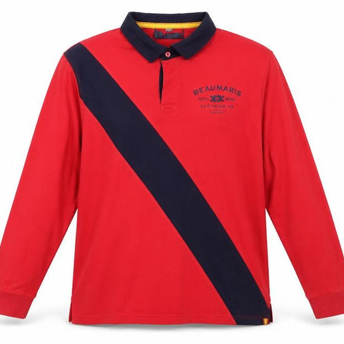 Beaumaris Men's Red 2XL Long Sleeve Colourblock Polo Shirt