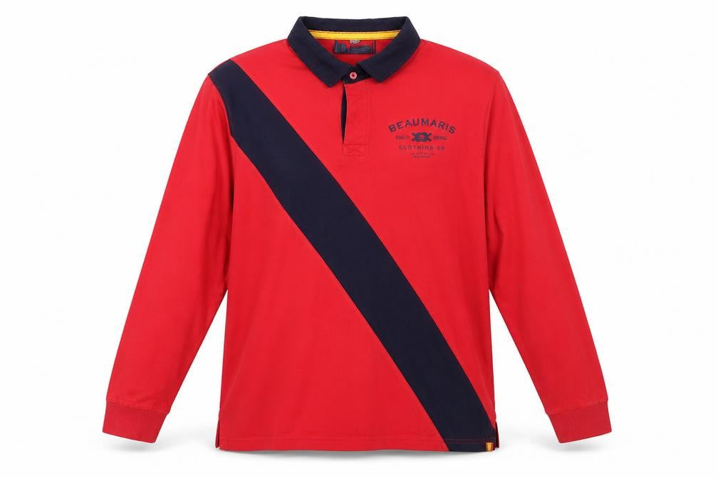 Beaumaris Men's Red 2XL Long Sleeve Colourblock Polo Shirt