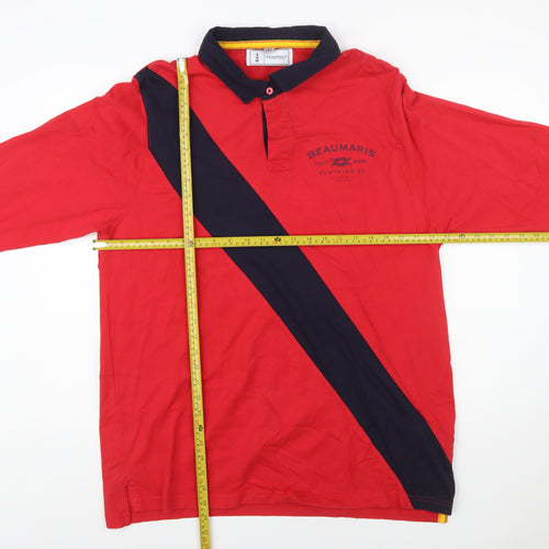 Beaumaris Men's Red 2XL Long Sleeve Colourblock Polo Shirt