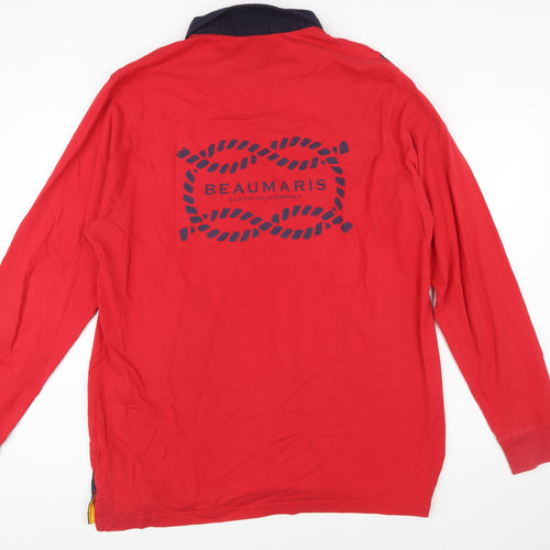 Beaumaris Men's Red 2XL Long Sleeve Colourblock Polo Shirt