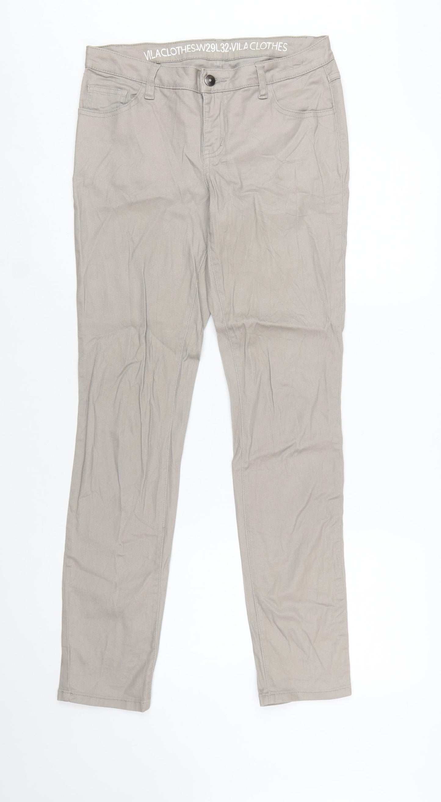 Vila Clothes Women Beige Chino Trousers W29 L32 Slim Fit