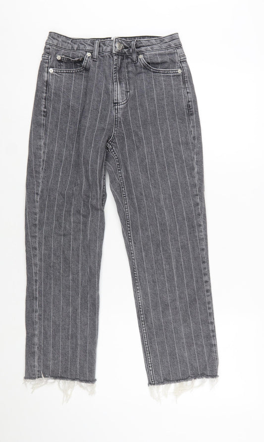 Topshop Women’s Grey Straight Leg Jeans Size 8 Frayed Hem 26W 30L